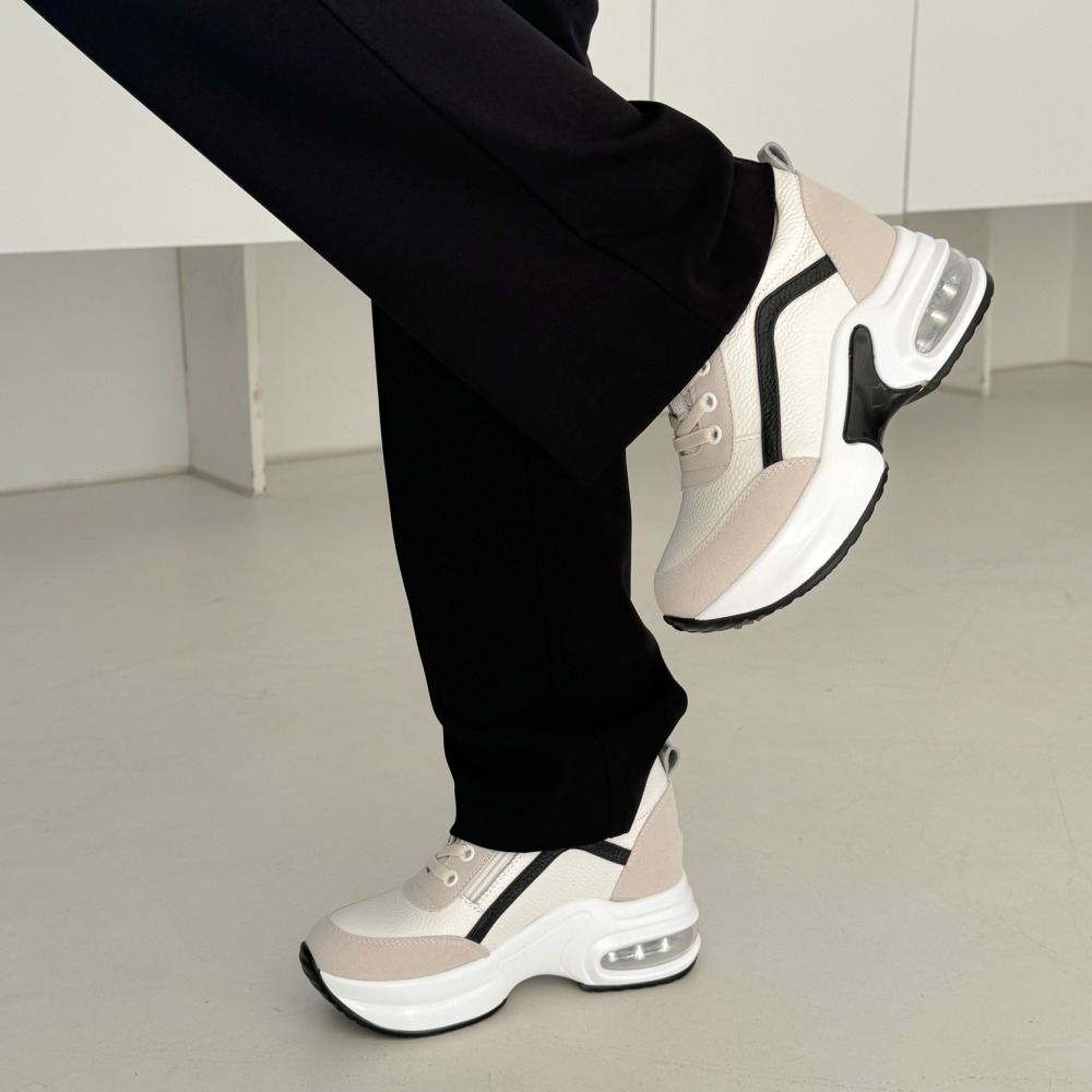 소울리 여성 키높이 스니커즈 굽높은 에어 가죽 운동화 7CM 통굽 이미지 6