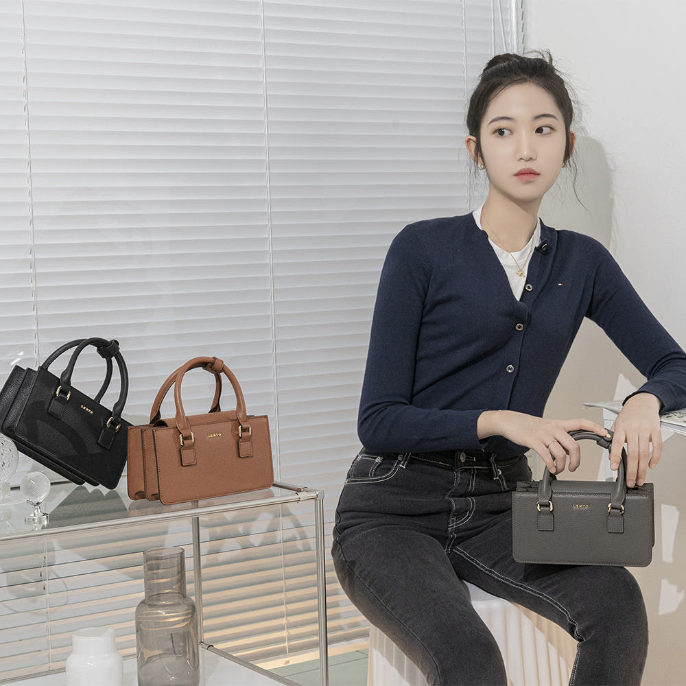 수제 미니 토트 크로스백 롱숄더 소가죽 하객룩 핸드폰 데일리 여자가방 - 상세 이미지 5