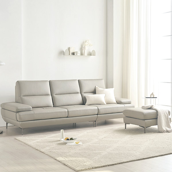 스칸디아 버밍엄 천연 통가죽 소파 스툴포함, 베이지, 4인용