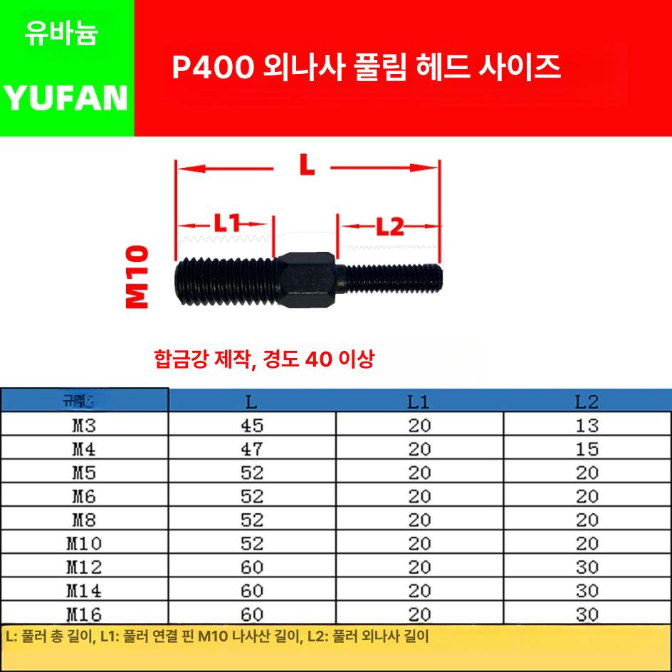 나사 핀 제거기 Kit 풀러 P400 도구 M3 수동 볼트 M16 당김 P400AM3-M12 외부 나사 빼는 도구 - 상세 이미지 4