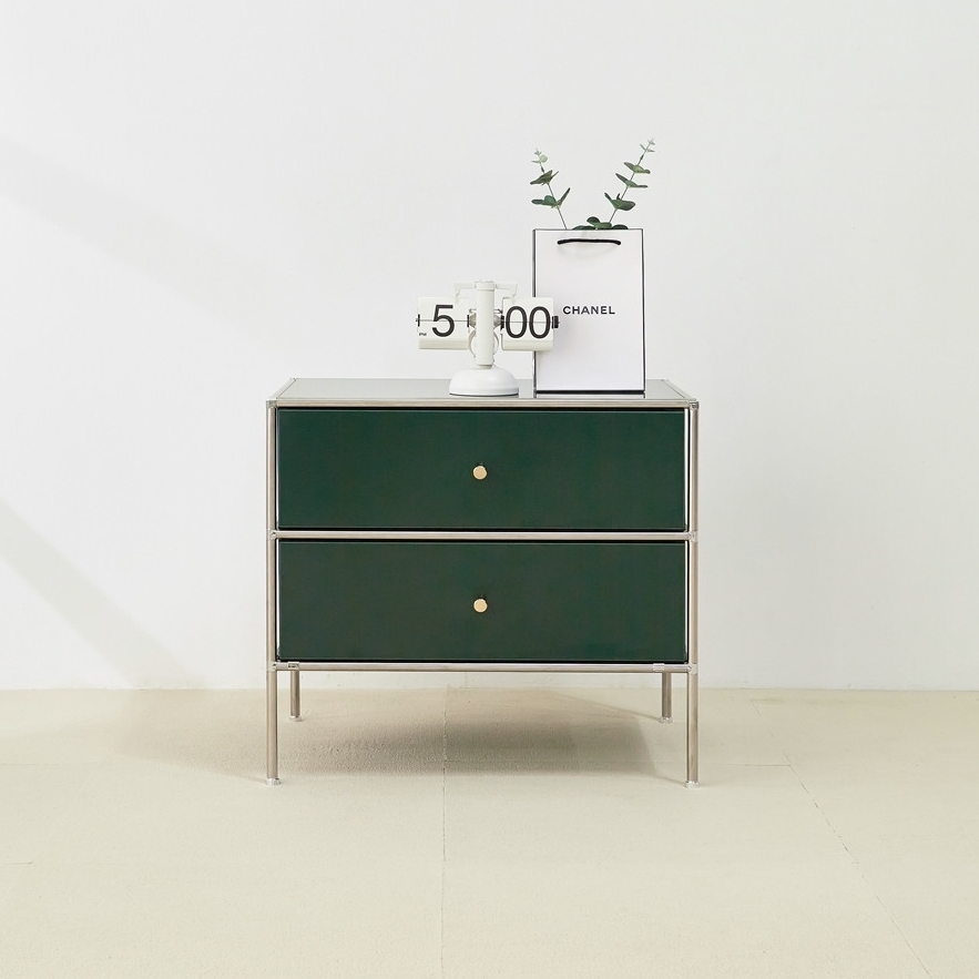 홈그니처 미드센츄리 모듈 틈새 안방 미니 낮은 서랍장 600x400x545mm, 2단, 딥그린 - 상품 이미지