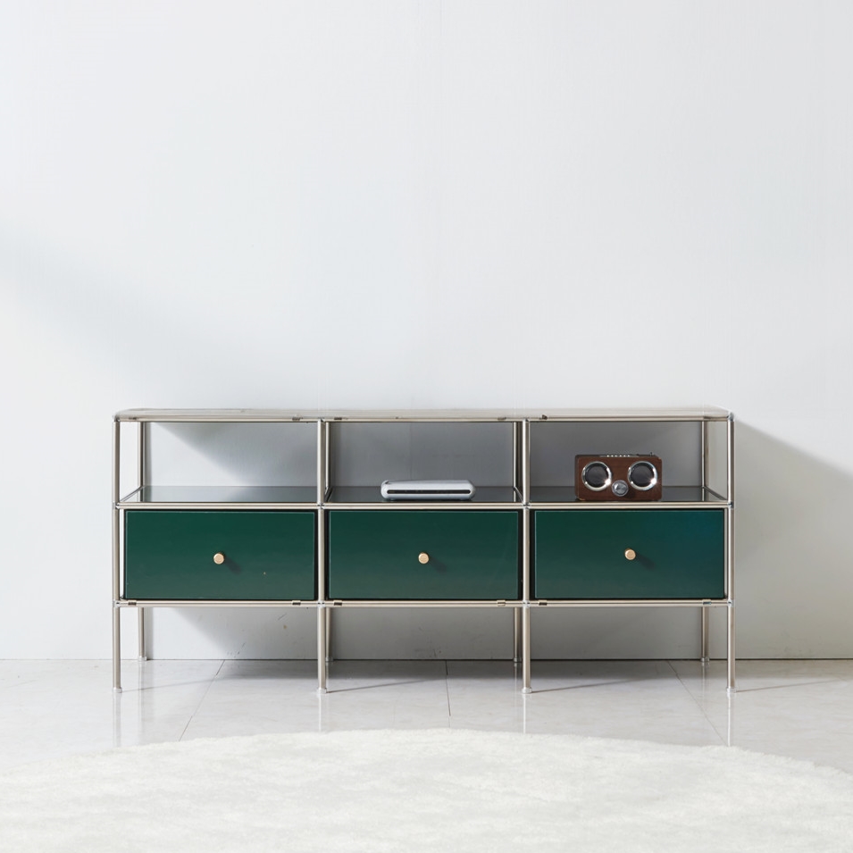 홈그니처 미드센츄리거실장 모듈 얇은 TV다이서랍장 폭좁은 1200x400x527mm, 딥그린