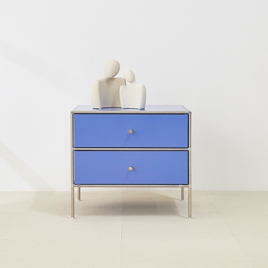 홈그니처 미드센츄리 모듈 틈새 안방 미니 낮은 서랍장 600x400x545mm, 2단, 스카이블루 - 메인 이미지