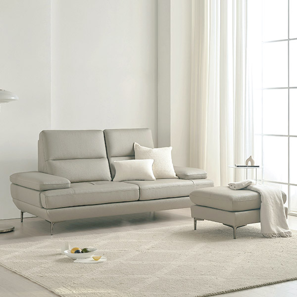 스칸디아 버밍엄 천연 통가죽 소파 스툴포함, 베이지, 3인용