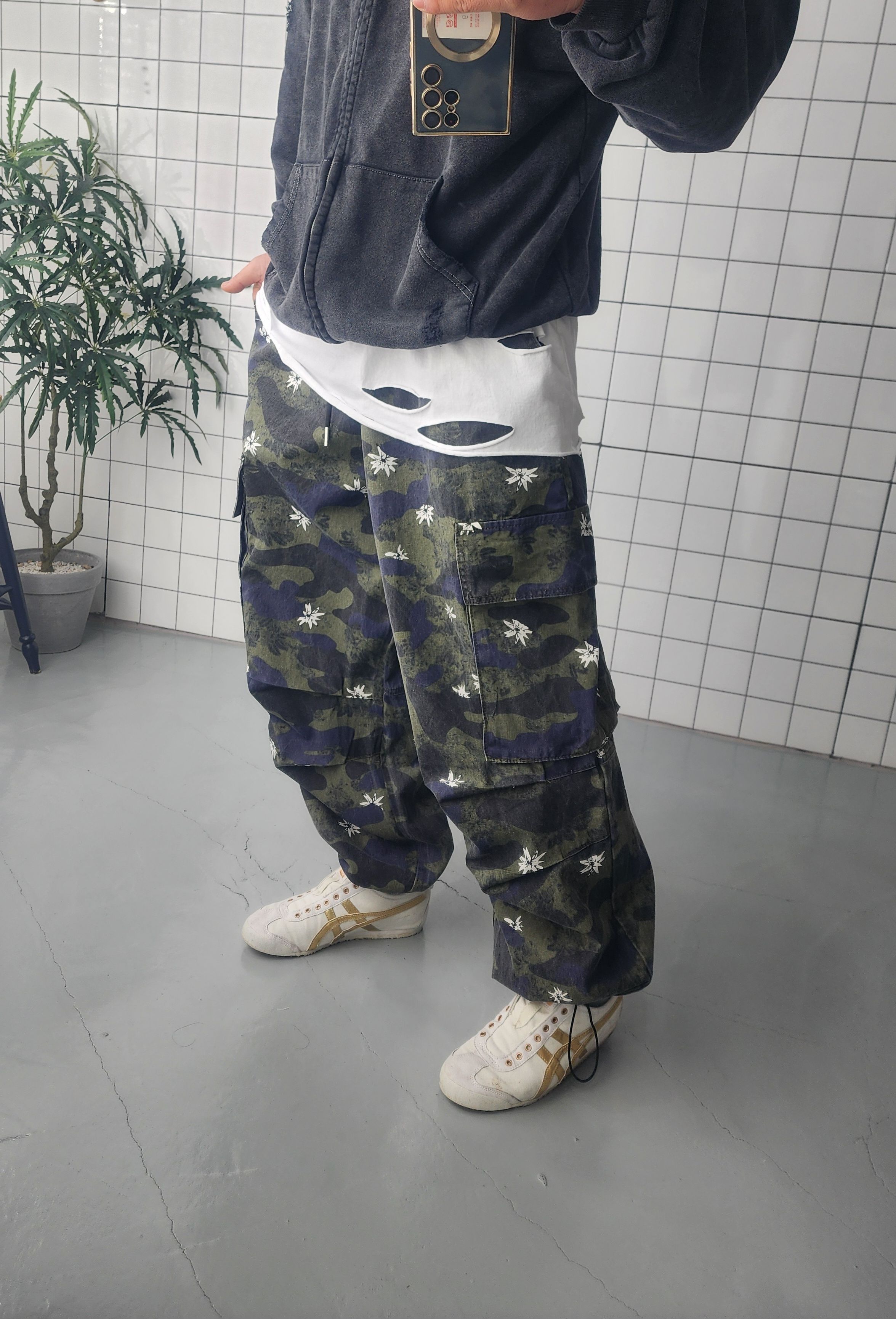 빈티지 플라워 카모 와이드 카고바지 - 상세 이미지 5