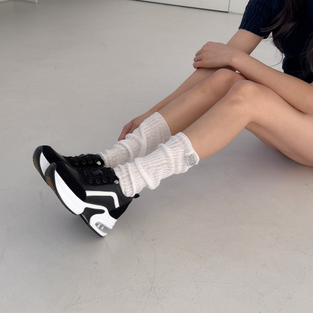 소울리 여성 키높이 스니커즈 굽높은 에어 가죽 운동화 7CM 통굽 - 상세 이미지 5