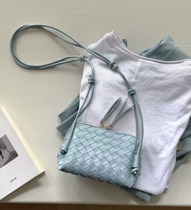 스퀘어 가죽 메쉬 위빙 미니 크로스백 데일리 여행 핸드폰가방