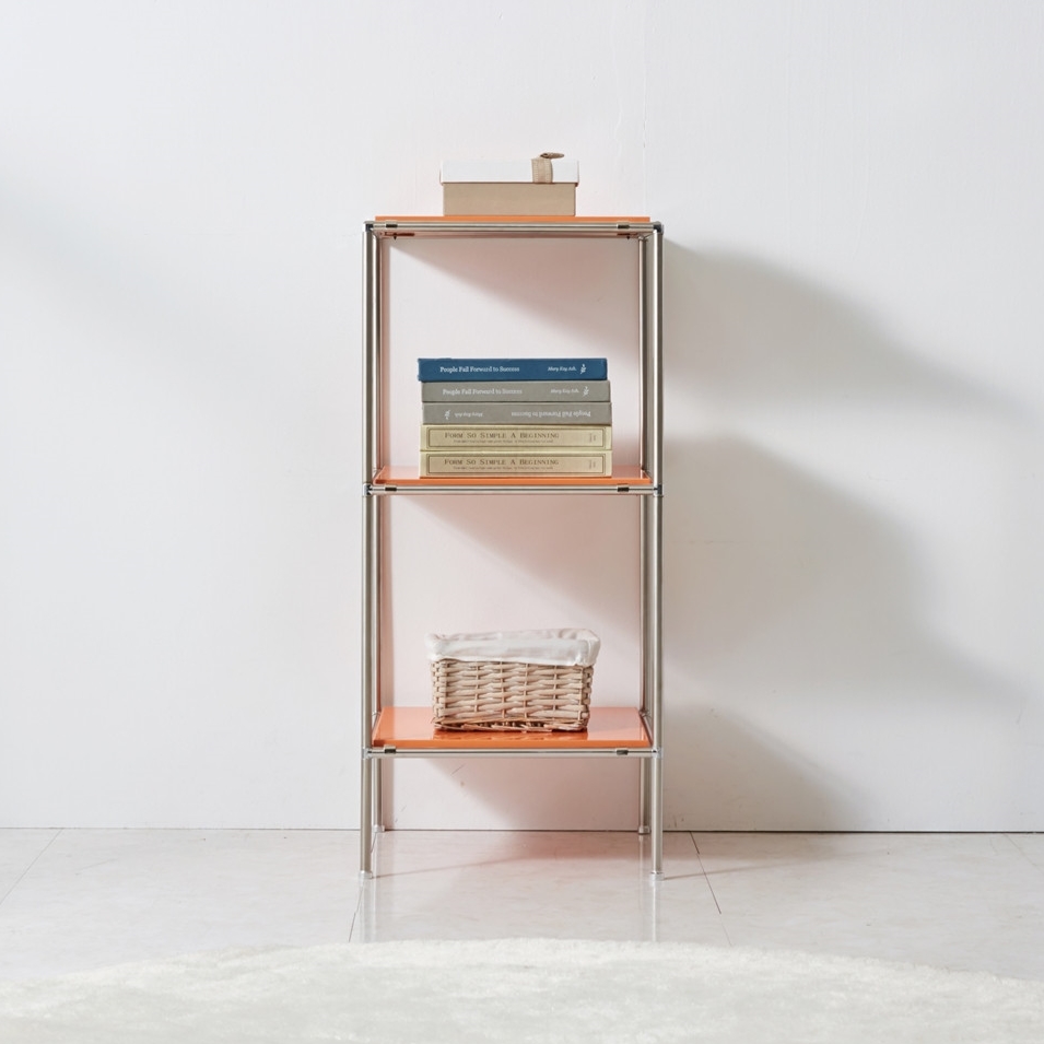 홈그니처 미드센츄리 모듈 선반 책장 미니 장 미드센추리 400x400x877mm, 3단, 오렌지 - 상품 이미지