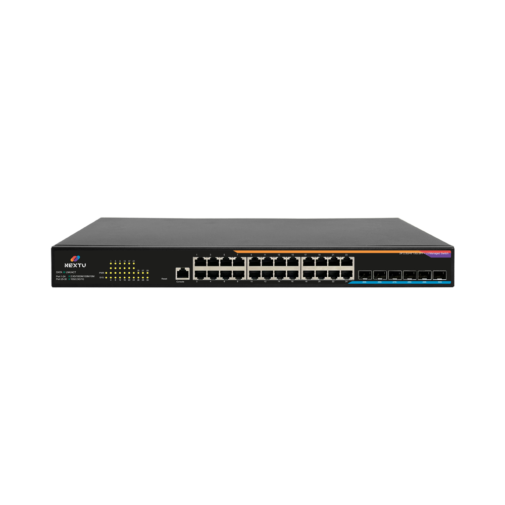 넥스트유 스오산 24포트 스위칭허브 2.5G 10G 6SFP+ 전원이중화 L3 관리형 - 상품 이미지