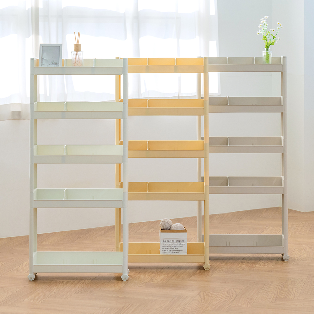 창신리빙 NEW 슬림 틈새선반13cm 5단 이동식트롤리