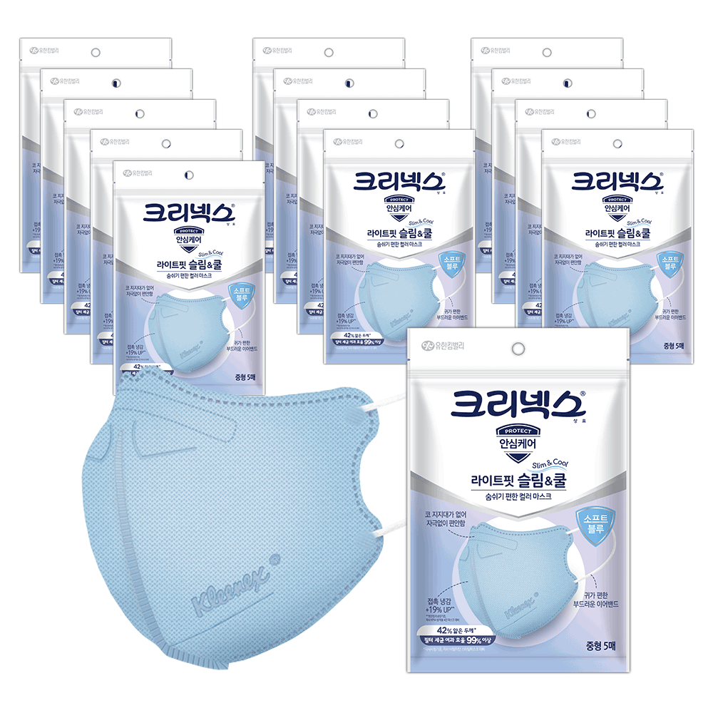 크리넥스 라이트핏 쿨마스크 Blue 중형 5PX14EA - 메인 이미지