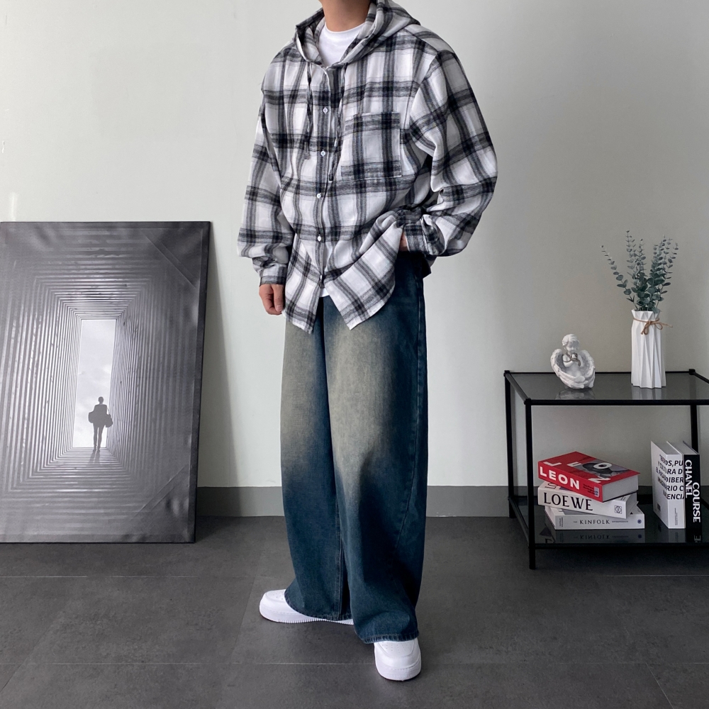 체크후드셔츠 남자오버핏남방 플란넬셔츠 - 상세 이미지 4