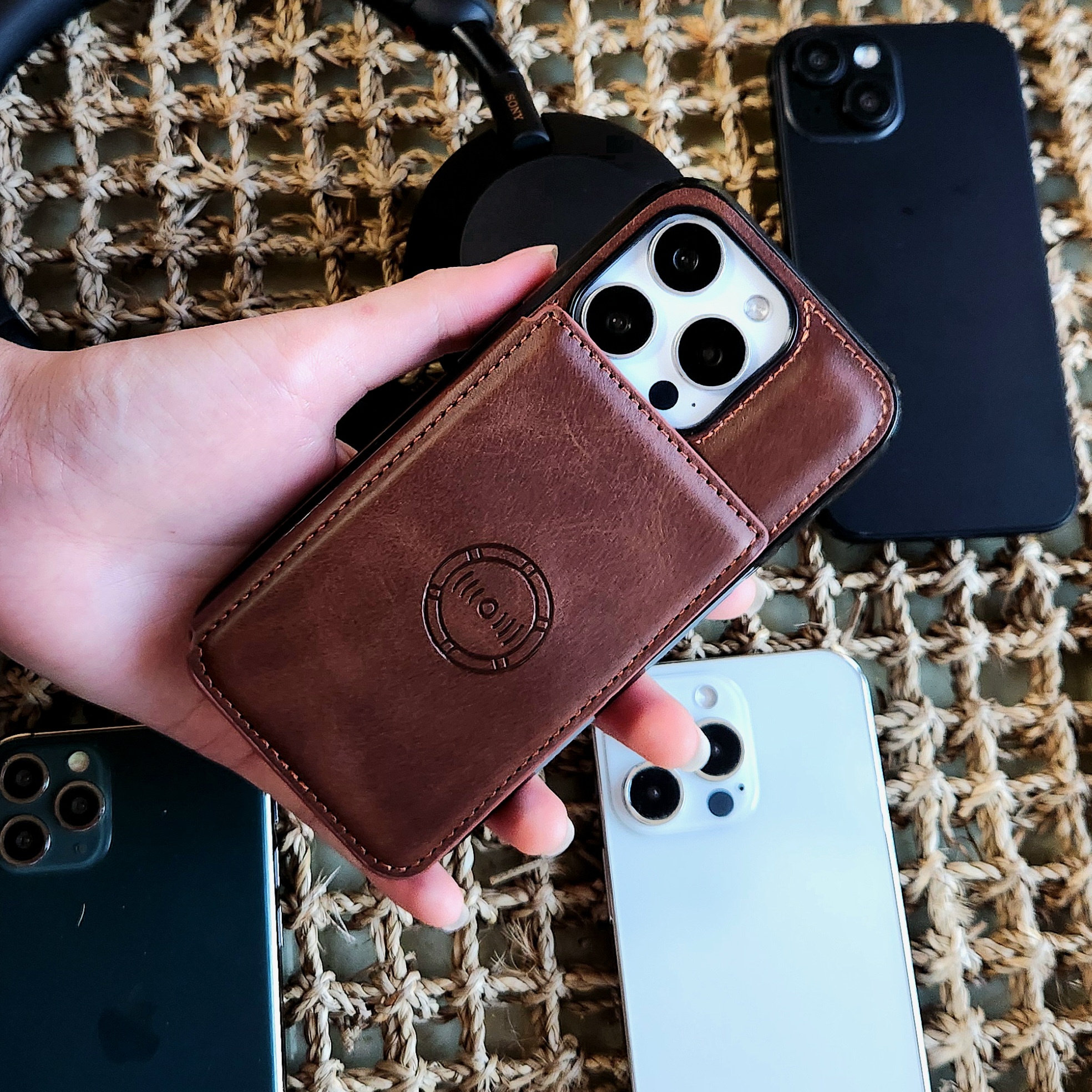 카드 케이스 가죽 지갑 범퍼 카메라보호 다크브라운, 아이폰14 프로 맥스 - 상품 이미지