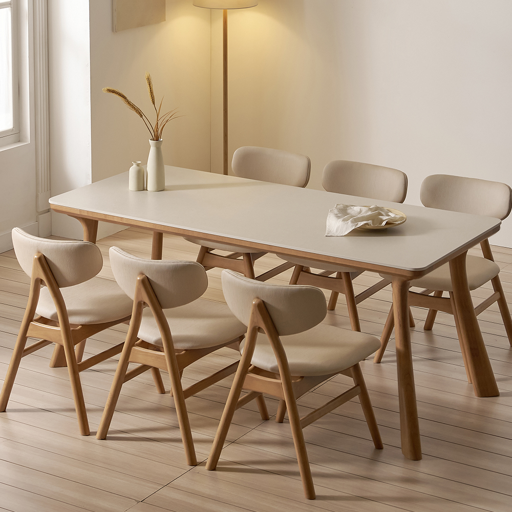 앤틀러스 6인용 원목 포세린 세라믹 식탁세트 식탁+의자6, 2000mm, 쿠키