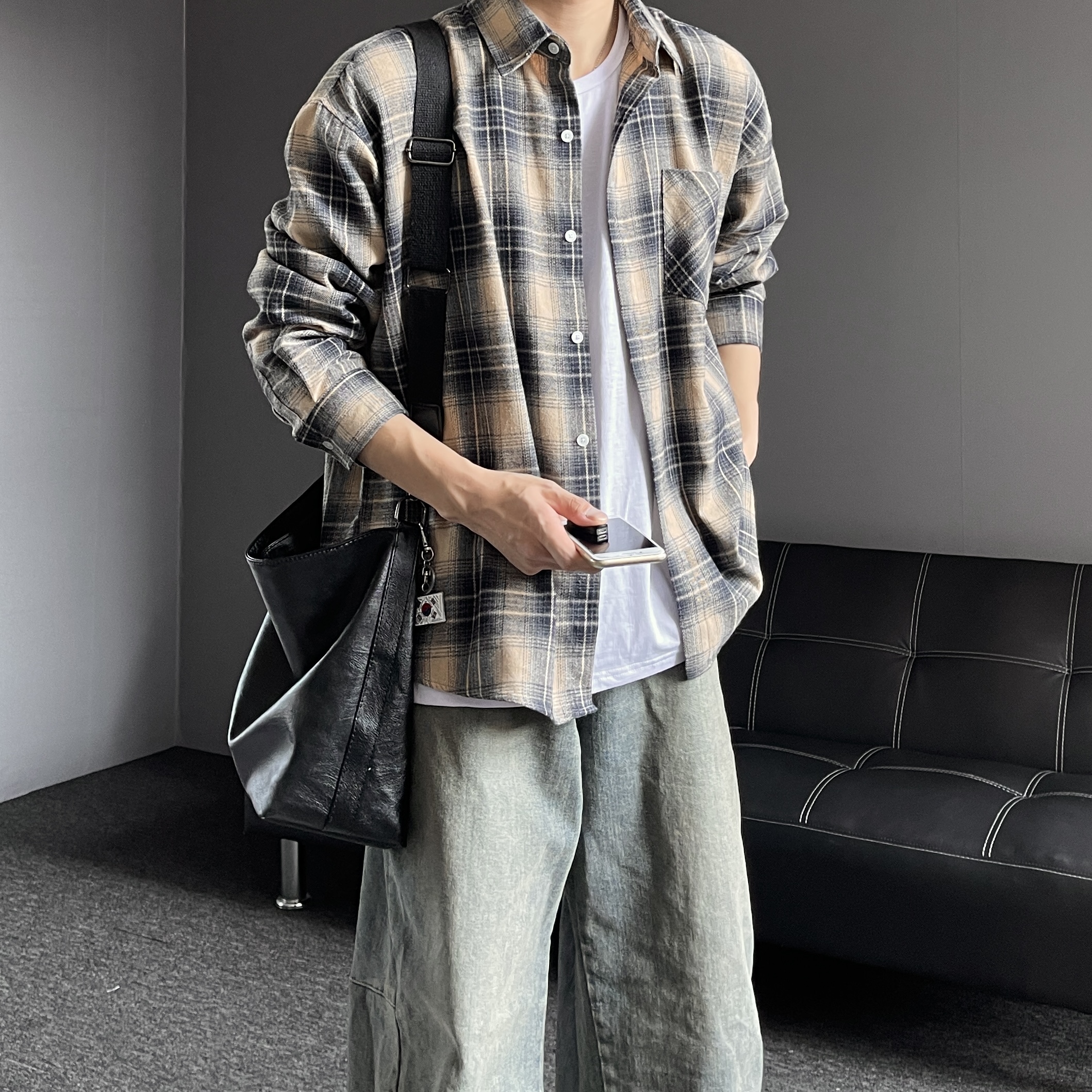 오버핏체크셔츠 남자체크남방 이미지 8