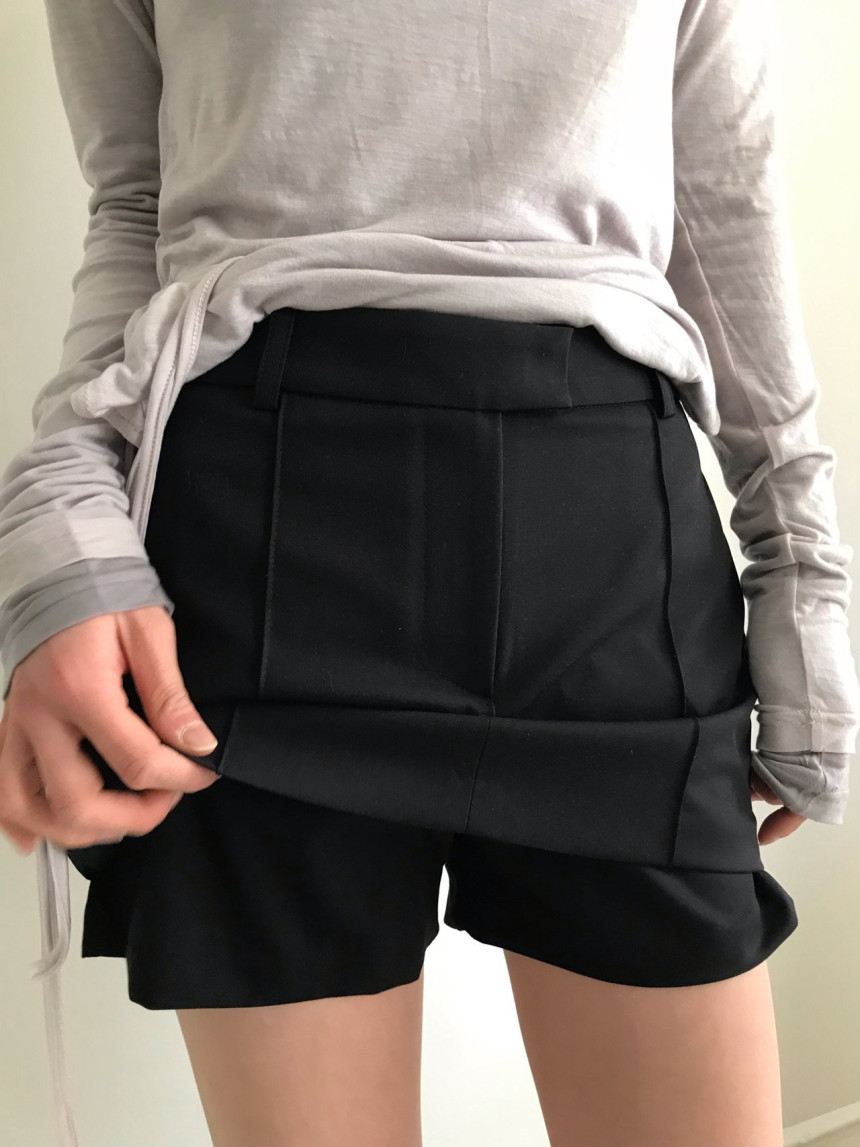 [블랙S당일] 위아 콜린 스커트 울 무지 레이어드 H라인 미니 치마 바지 2color 상세 이미지 5