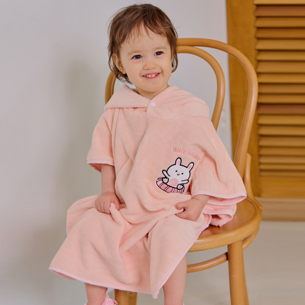 유아비치가운 아기 목욕 샤워 가운 샤워타올 판초 극세사애니멀후드 핑크