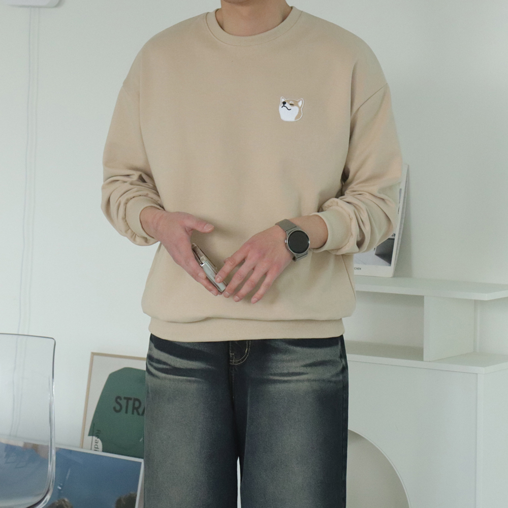 시바견 강아지 커플 맨투맨 오버핏 남자 맨투맨 - 상세 이미지 4