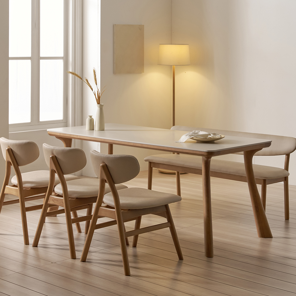 앤틀러스 6인용 원목 포세린 세라믹 식탁세트 식탁+의자3+벤치1, 2000mm, 쿠키