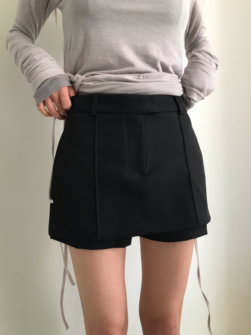 [블랙S당일] 위아 콜린 스커트 울 무지 레이어드 H라인 미니 치마 바지 2color 상세 이미지 4