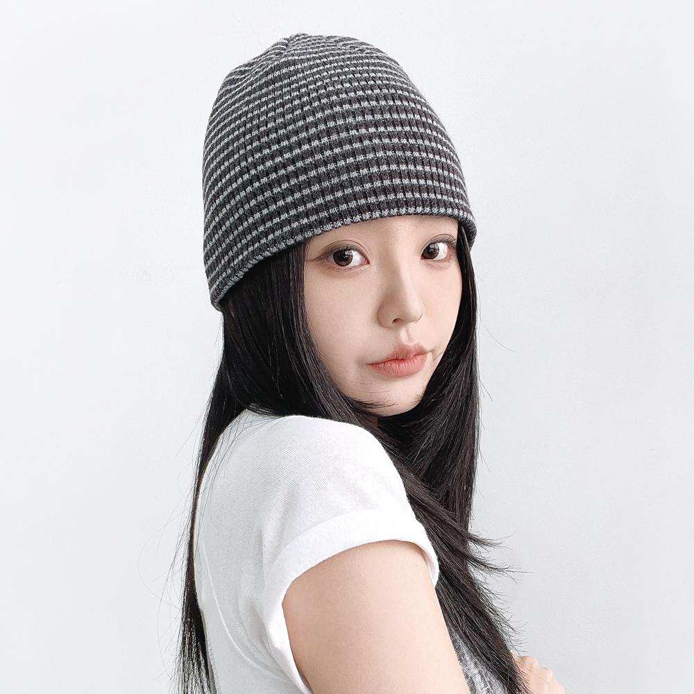 뉴 스트라이프 남녀공용 봄 여름 간절기 니트 두건 숏비니