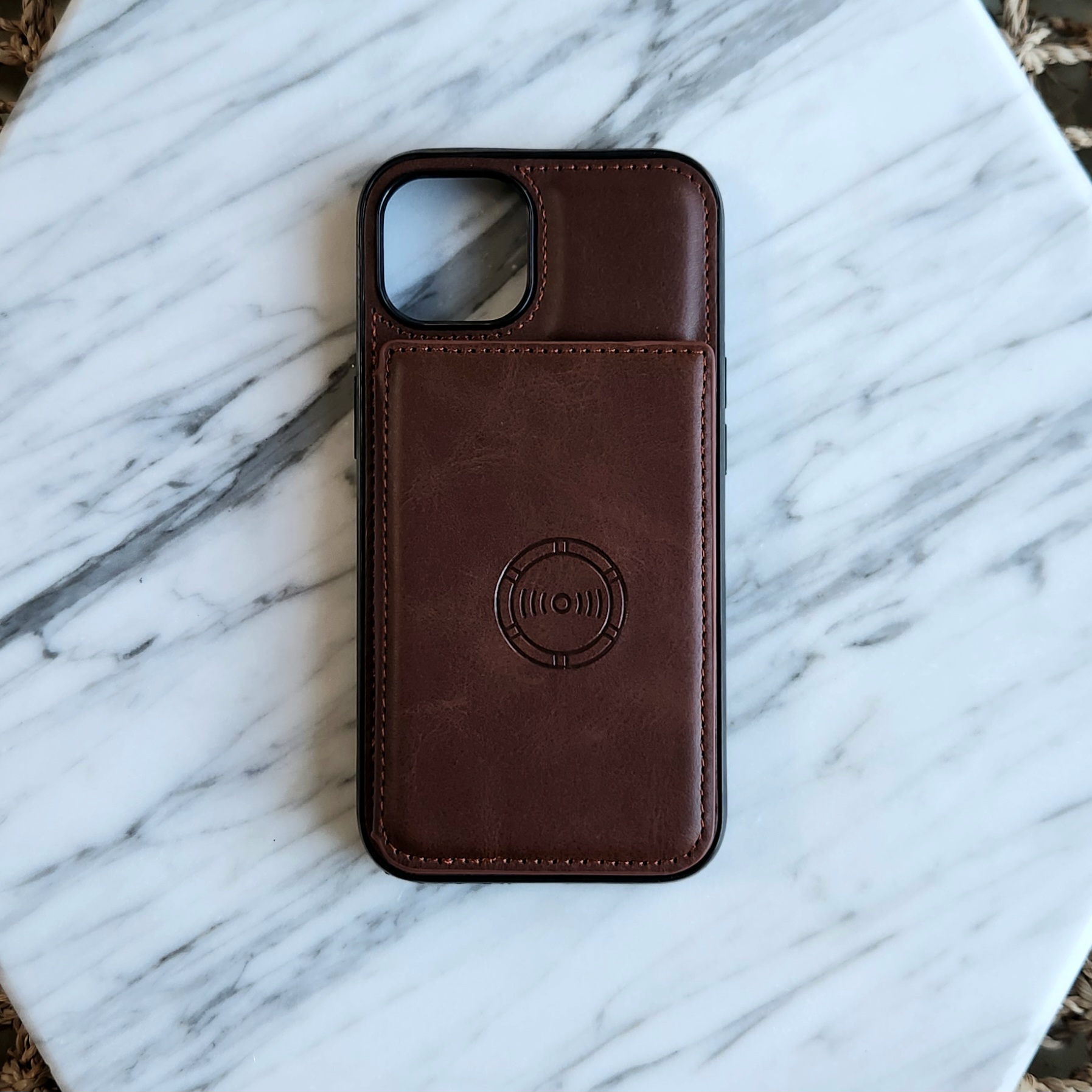 카드 케이스 가죽 지갑 범퍼 카메라보호 다크브라운, 아이폰14 - 상품 이미지