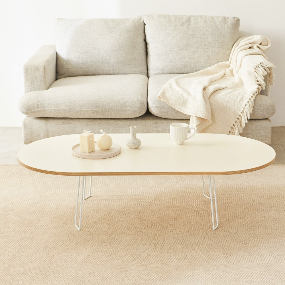 루벨 타원형 티테이블 접이식 좌식테이블 1200 낮은 좌식식탁 아이보리