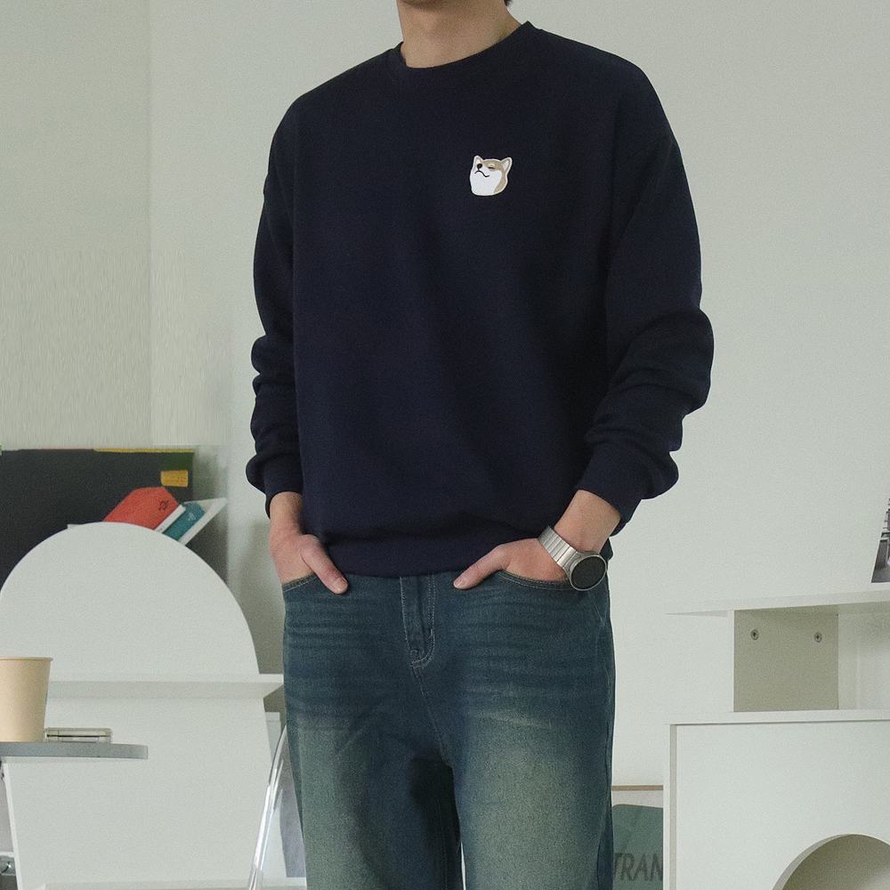 시바견 강아지 커플 맨투맨 오버핏 남자 맨투맨 - 상세 이미지 2