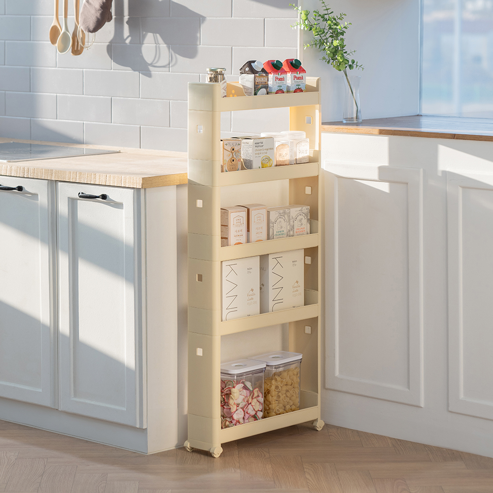 창신리빙 NEW 슬림 틈새선반13cm 5단 이동식트롤리