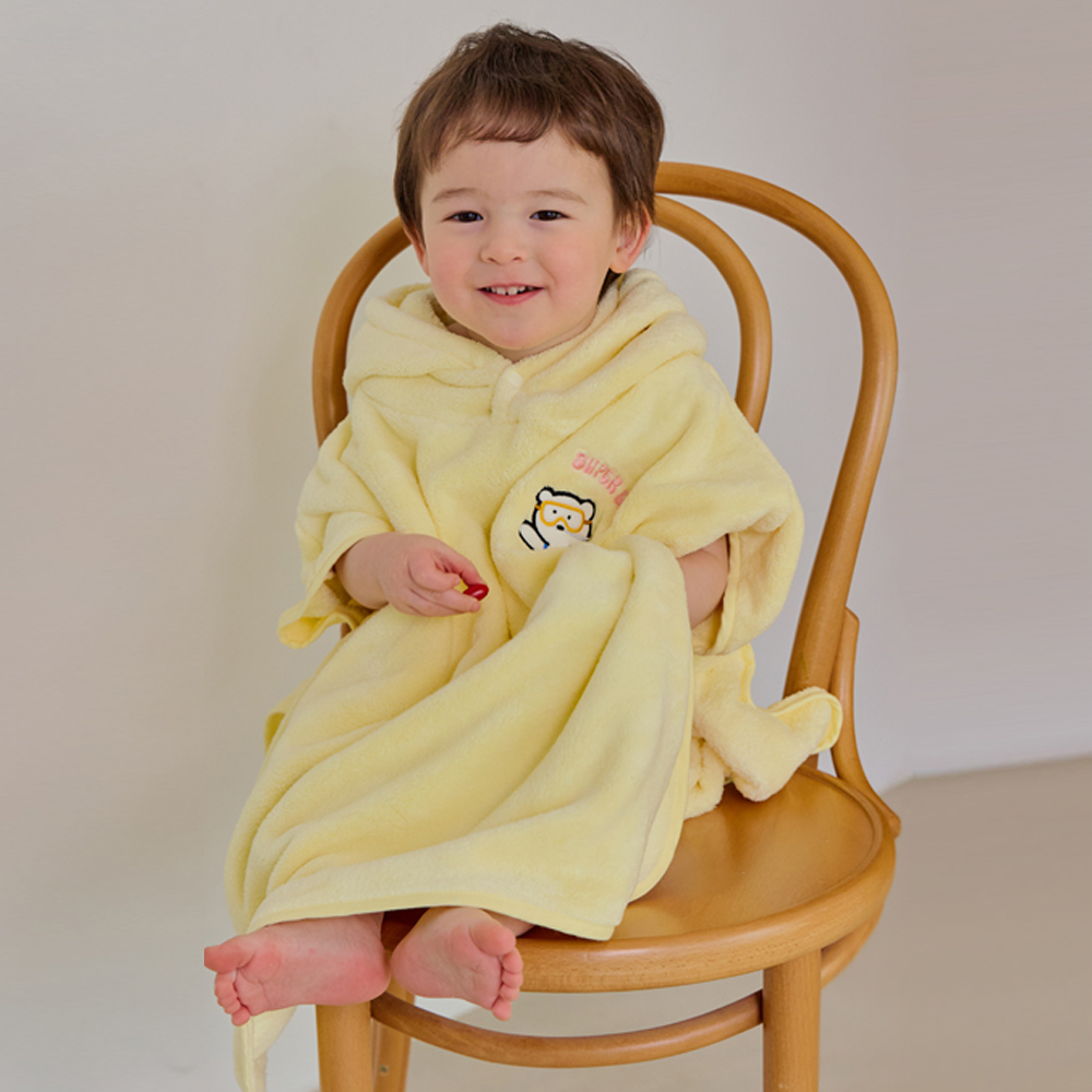 유아비치가운 아기 샤워 목욕 가운 샤워타올 키즈 판초 극세사애니멀후드 옐로우