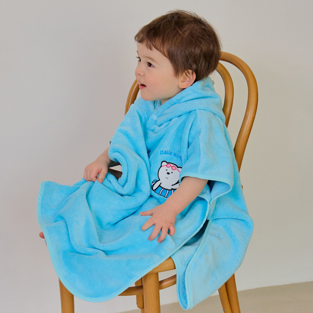 유아비치가운 아기 샤워타올 목욕 가운 키즈 판초 극세사애니멀후드 블루
