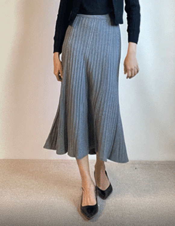 카놀리 플리츠 플레어 허리 밴딩 주름 롱 니트 스커트