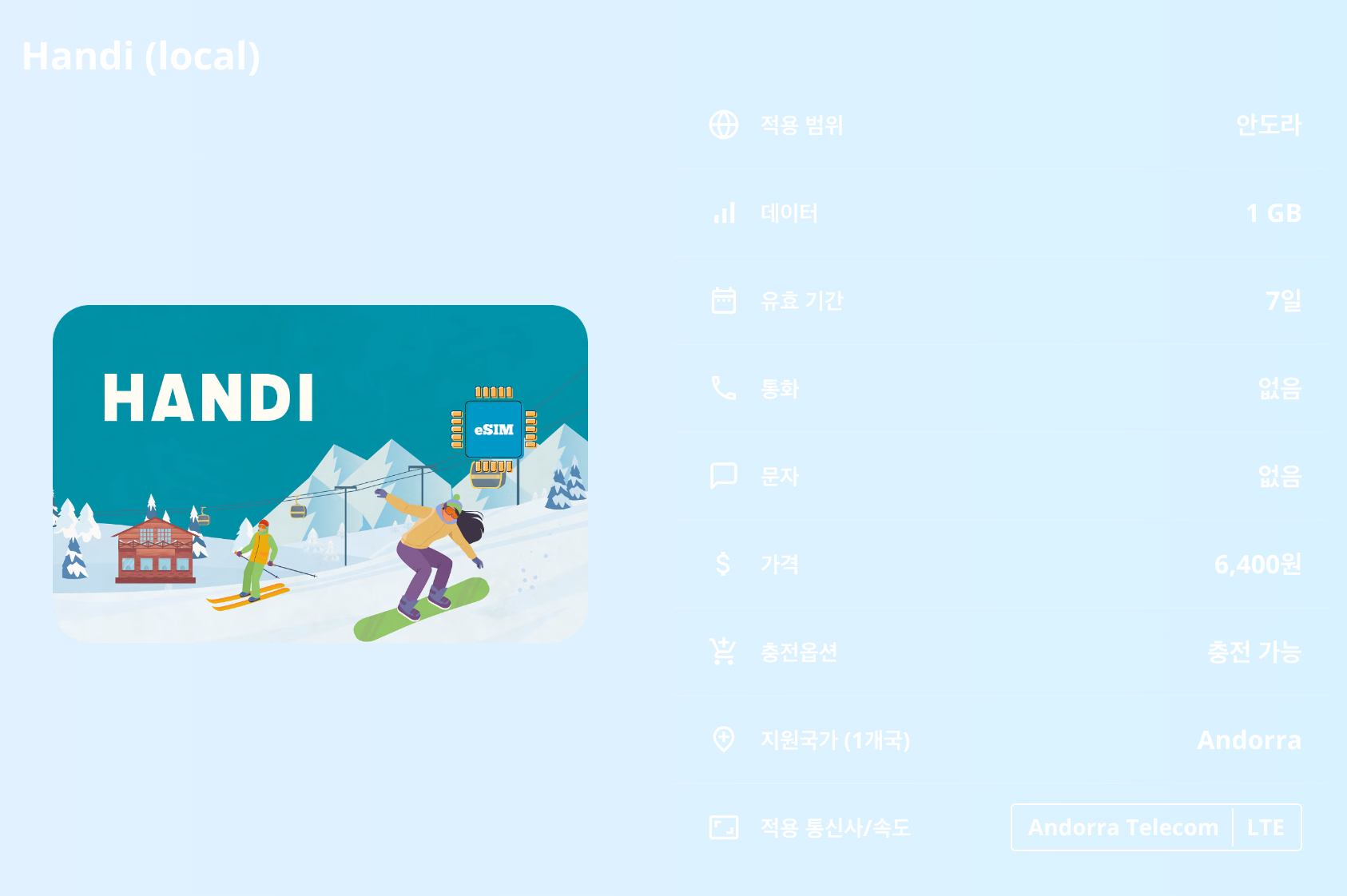 안도라 로컬망 이심 eSIM Andorra Telecom LTE 이심통 - 상세 이미지 5
