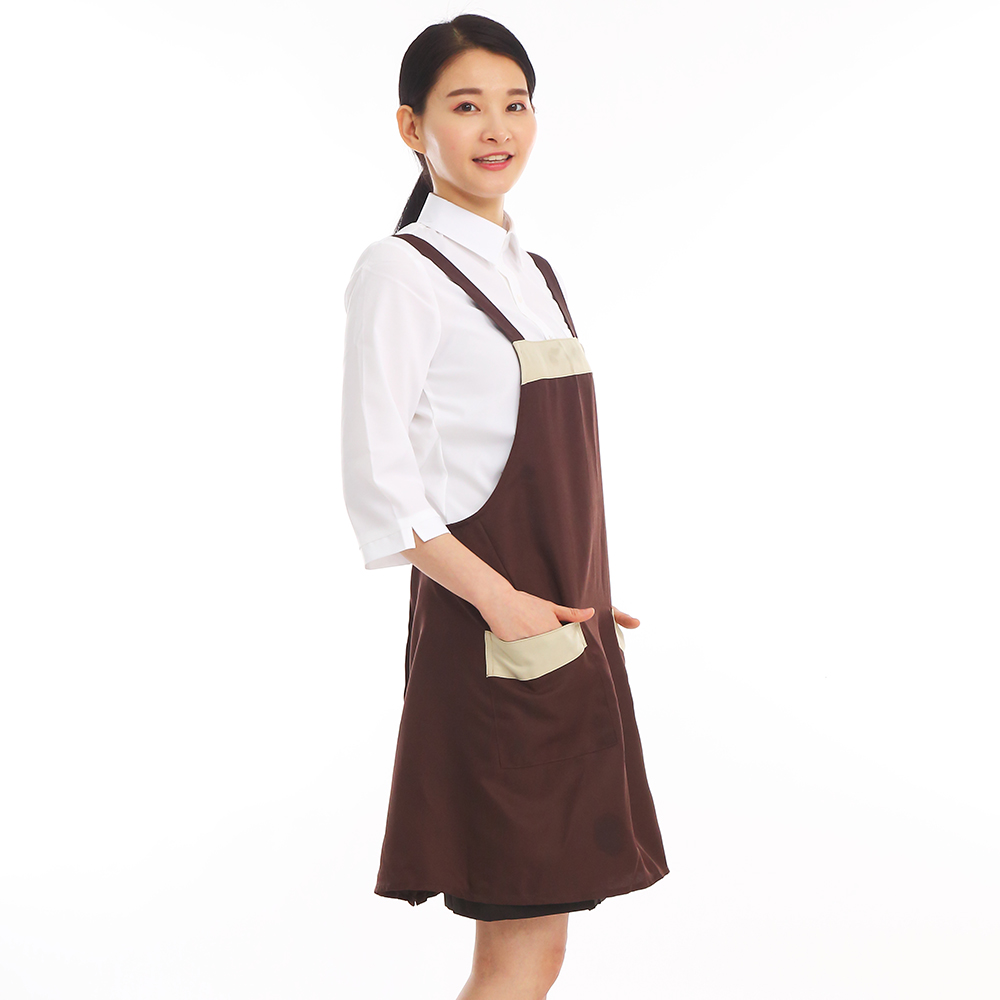브라운베이지배색X형엉덩이덮는앞치마 서빙주방 홀 식당앞치마 이미지 2