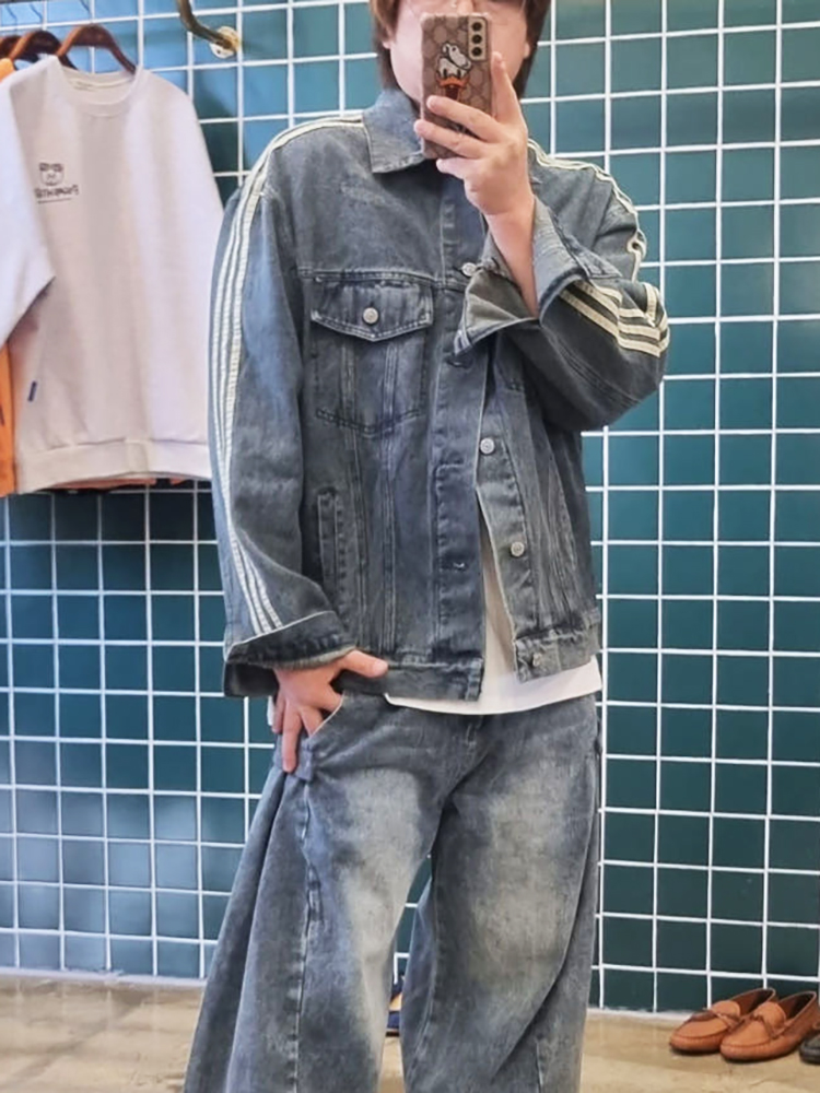 구제 워싱 두줄 데님 자켓 - 상품 이미지