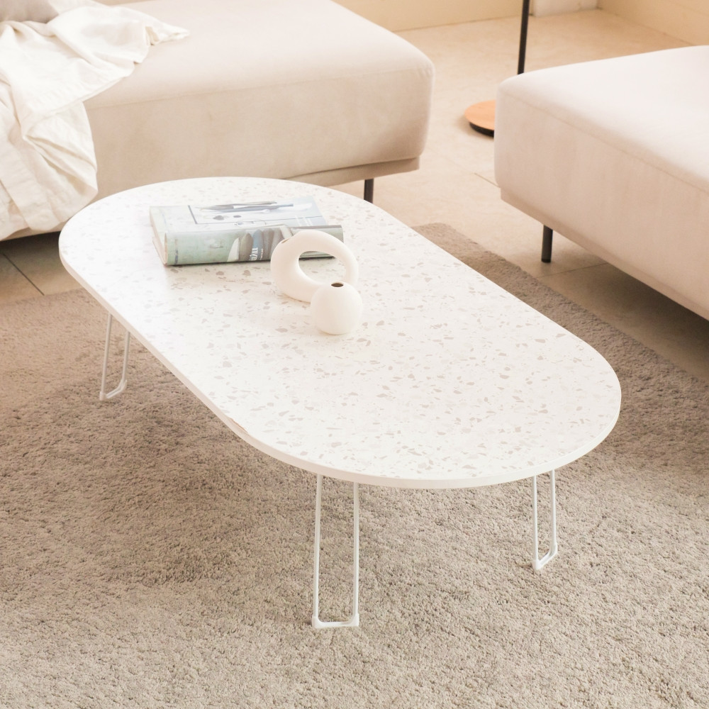 루벨 타원형 티테이블 접이식 좌식테이블 1200 낮은 좌식식탁 아이보리