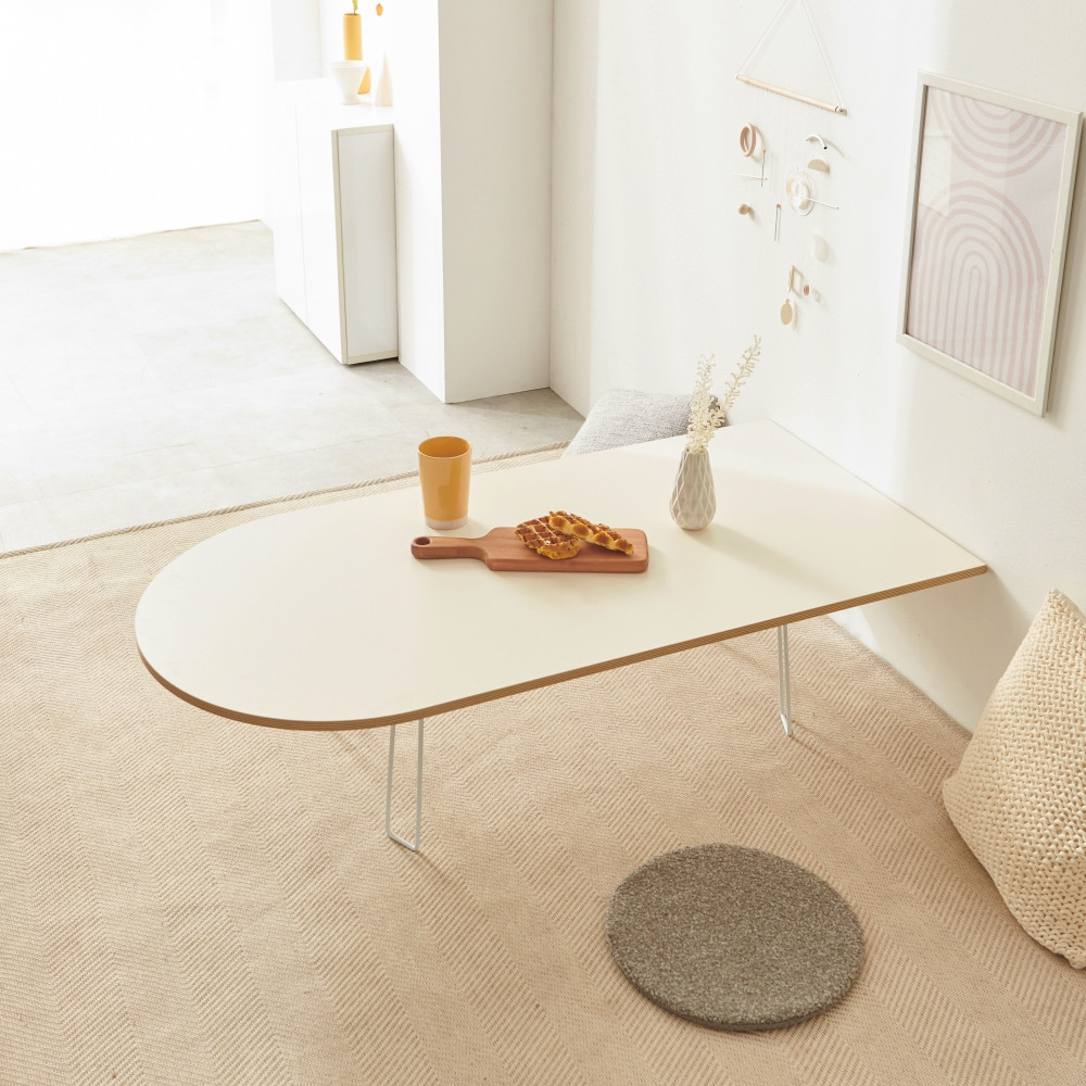 루벨 접이식 좌식테이블 1200 낮은테이블 좌식식탁 반타원형 아이보리