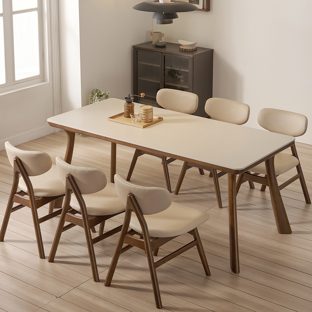 앤틀러스 6인용 원목 포세린 세라믹 식탁세트 식탁+의자6, 2000mm, 월넛