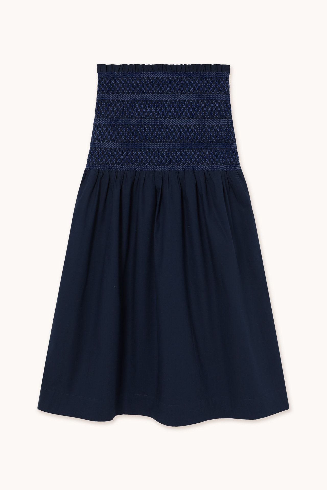 타이니코튼 스모크 밴딩 네이비 미디 스커트 FALDA SMOCK SS25-657107 ONE COLOR - 상세 이미지 4