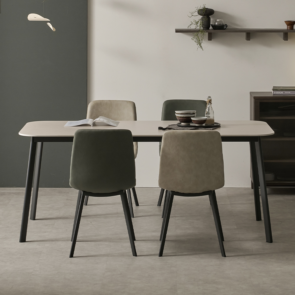 럼블 포세린 세라믹 6인용 식탁 세트 의자4(루트베이지+퍼니그린), 1800mm, 블랙 이미지 4
