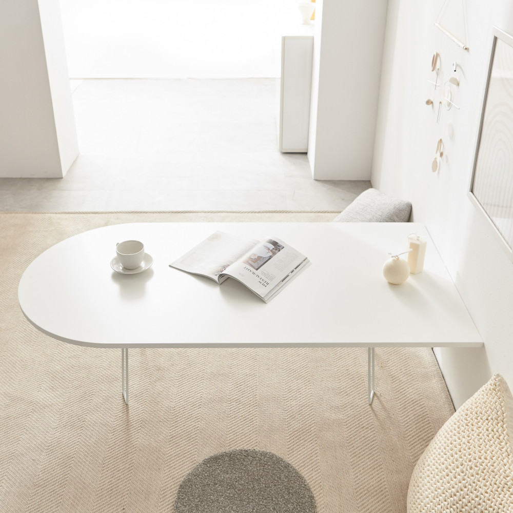 루벨 접이식 좌식테이블 1200 낮은테이블 좌식식탁 반타원형 화이트