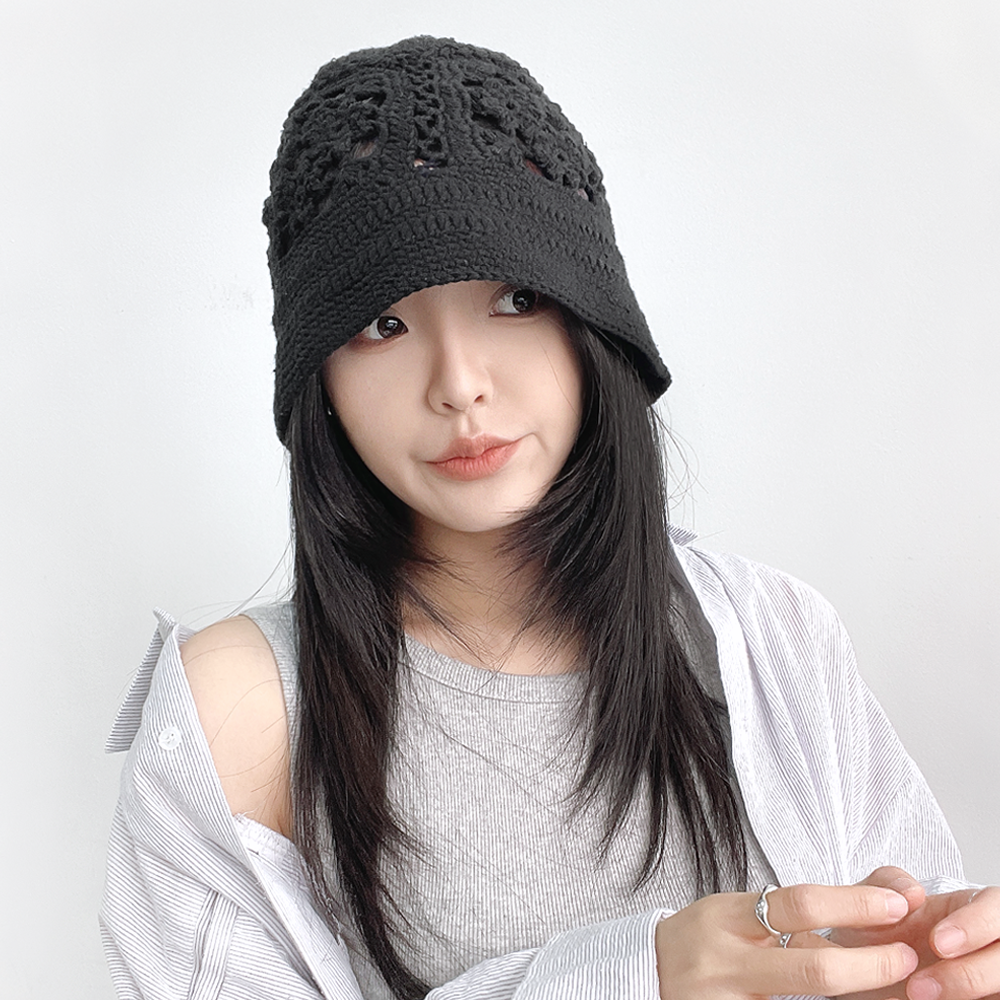 폼 플라워 크로셰 여성 니트 벙거지모자 봄 여름 뜨개 버킷햇 - 상세 이미지 3