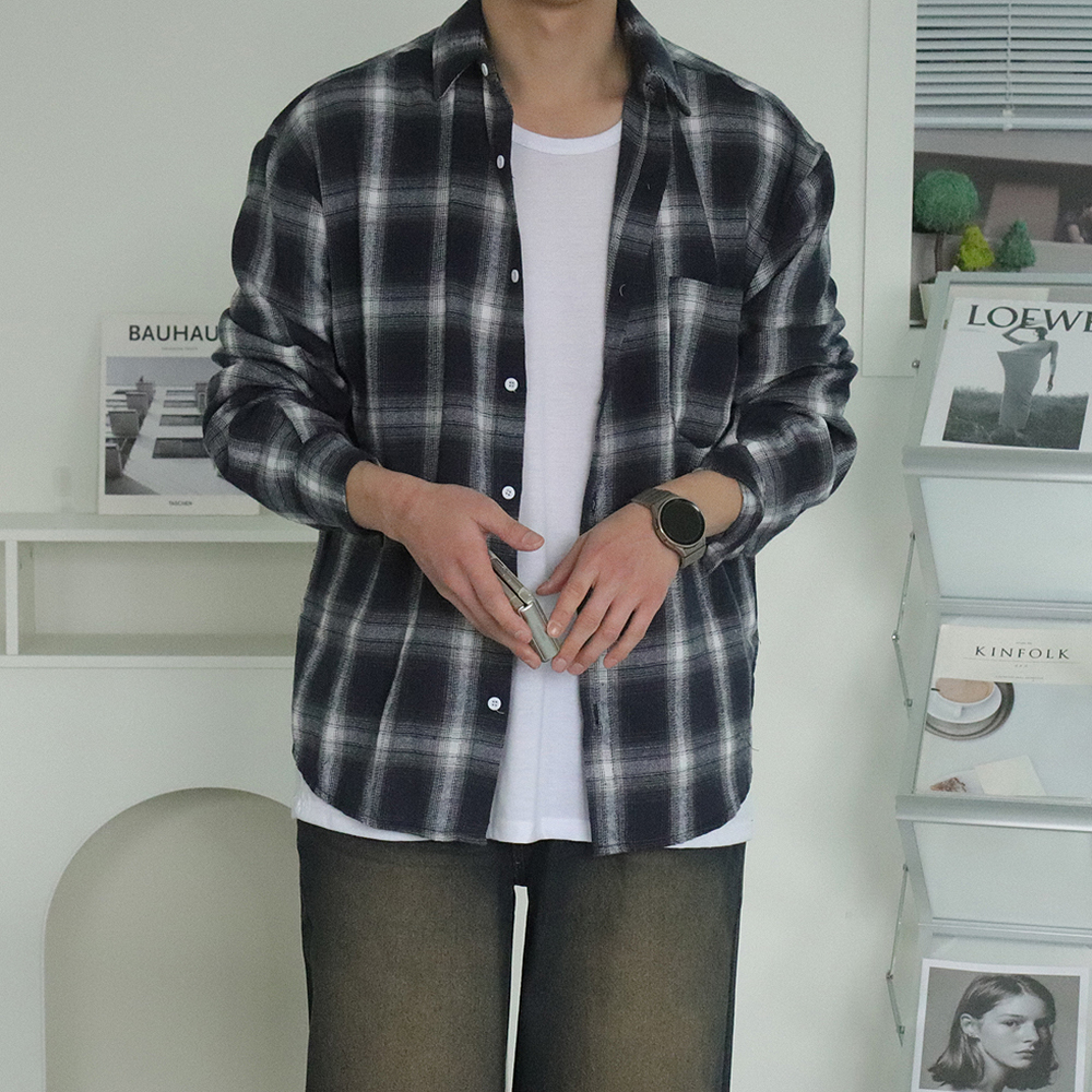 남자 셔츠 오버핏 빅사이즈 타탄체크 커플 남방 남자 체크셔츠 - 상세 이미지 4