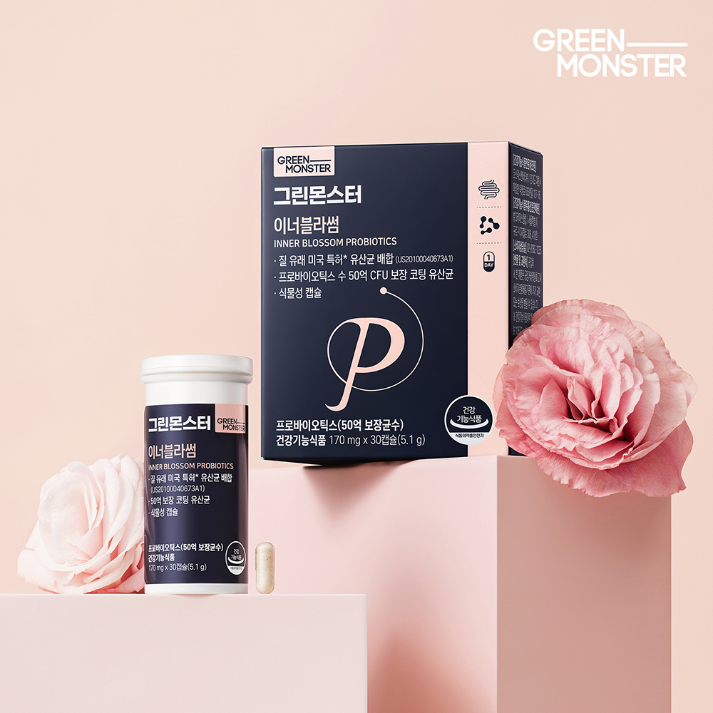 [50억 여성 질 유래 유산균] 그린몬스터 이너블라썸 (프로바이오틱스) 30캡슐, 3개 - 상세 이미지 2