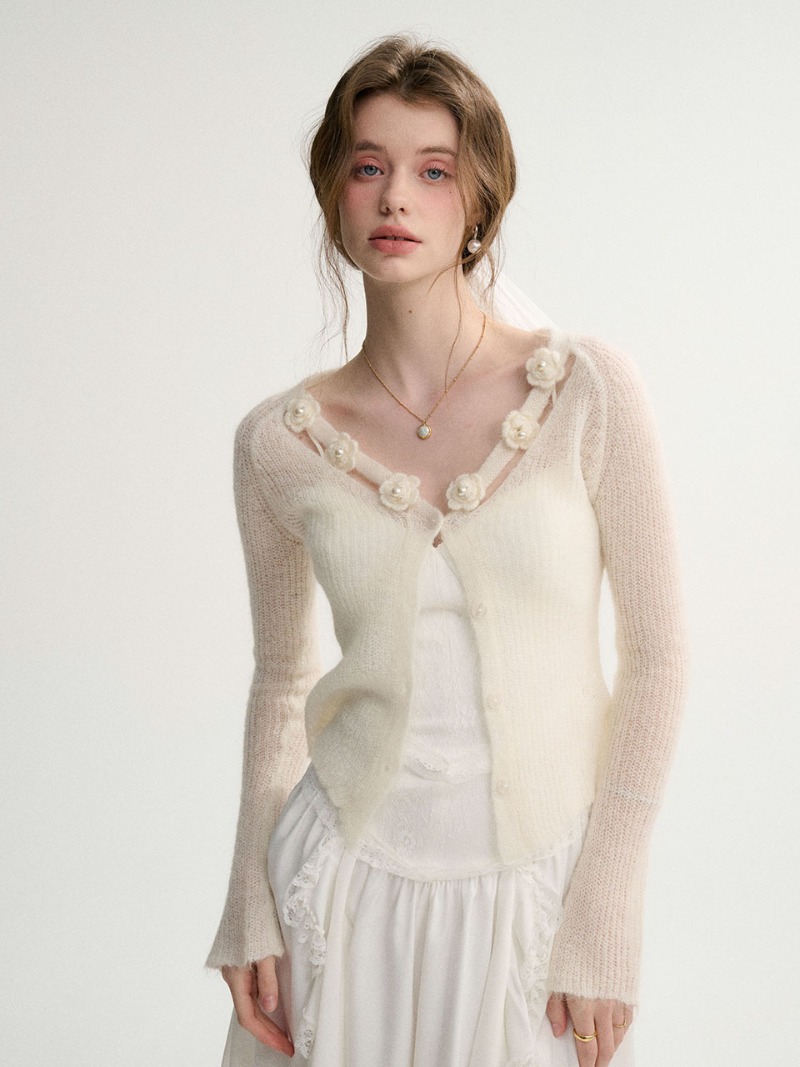 [신스덴] 로즈펄 트임 니트 가디건