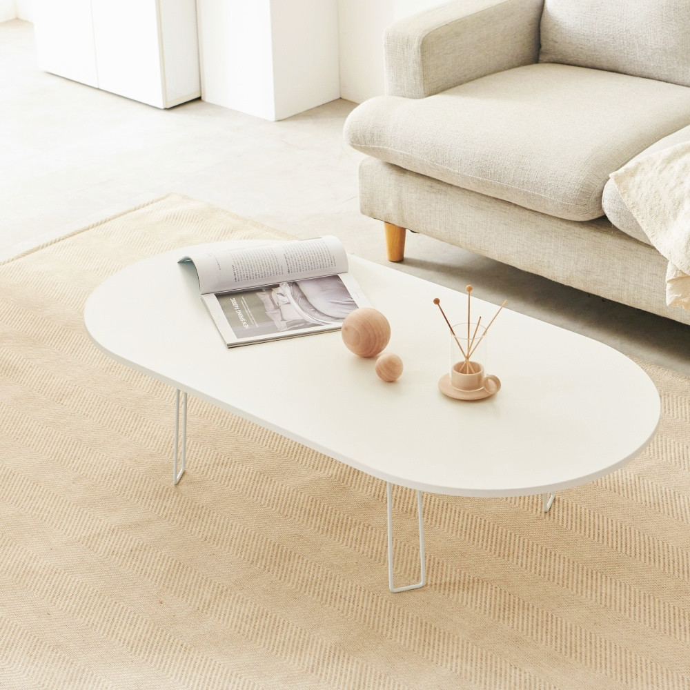 루벨 타원형 티테이블 접이식 좌식테이블 1200 낮은 좌식식탁 화이트