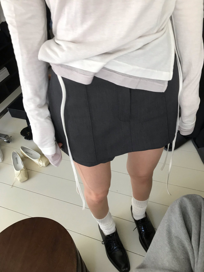 [블랙S당일] 위아 콜린 스커트 울 무지 레이어드 H라인 미니 치마 바지 2color 상세 이미지 15