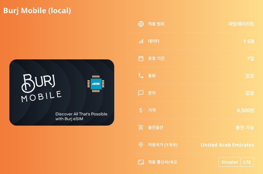 아랍에미리트 로컬망 이심 eSIM Etisalat, Du LTE 두바이 아부다비 라스알카이마 샤르자 하타 알아인 칼바 이심통 - 상세 이미지 5