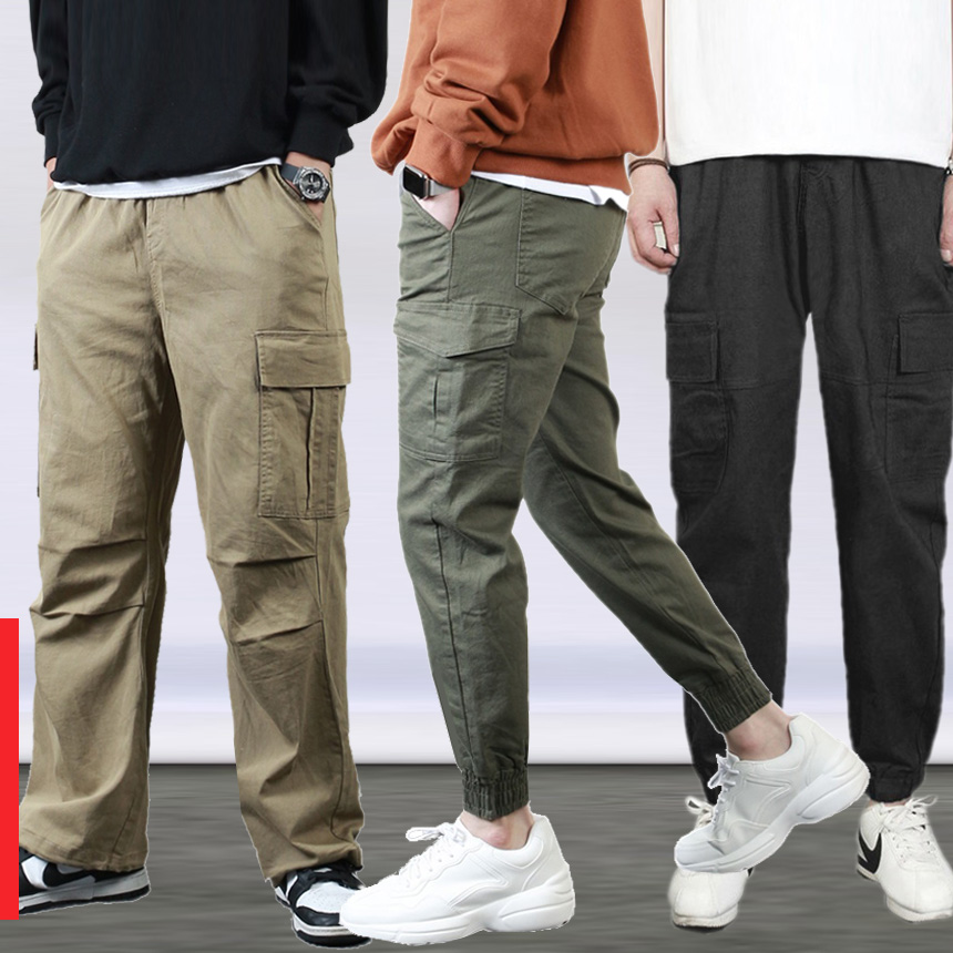 남자 조거팬츠 가을 작업복바지 카고바지 벌룬 파라슈트 면 빅사이즈 9부 와이드팬츠