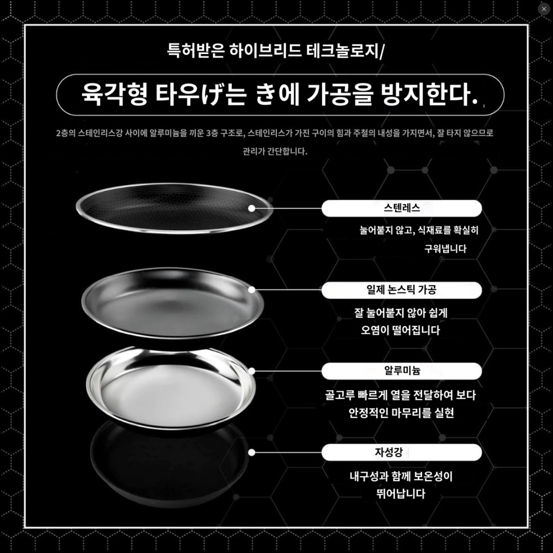 헥스클래드 HexClad 하이브리드 논스틱 그리들 프라이팬 26cm - 상세 이미지 5